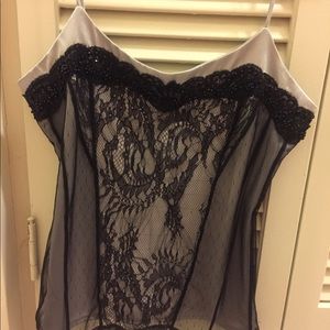 Lace and jewel detailed silky party top